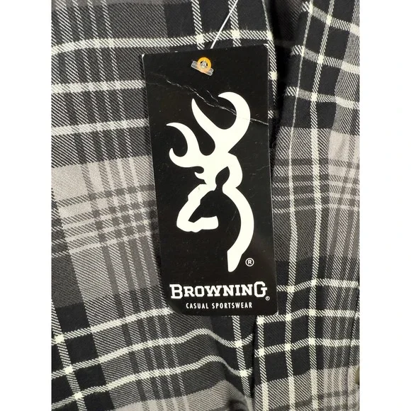 Browning Shirt Mens Medium Black‎ Grey Plaid Long Sleeve Button Up NWT - Picture 4 of 10